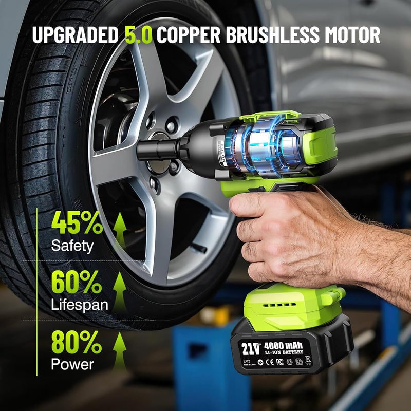 Robustrue Cordless Impact Wrench, 885Ft-lbs (1200N.m) 1/2" Brushless Impact Gun, 21V High Torque Power Impact Driver, 2x4.0Ah Batteries Electric Impact Motor Variable Speeds for Car/Truck RV/Mower - Image 2